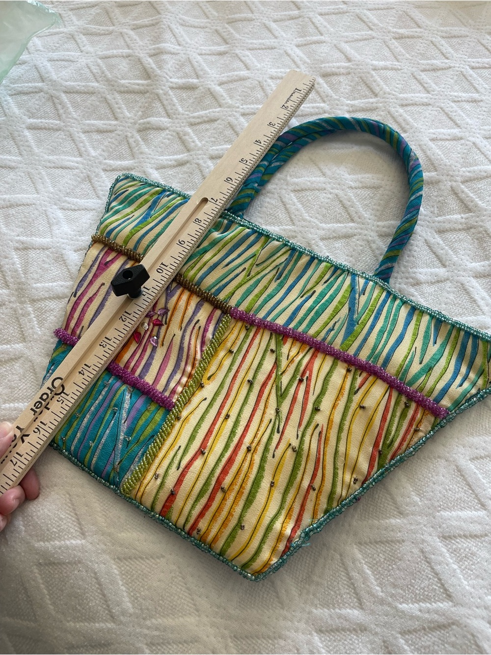 Colorful Striped Patchwork Tote - Multicolor Summer Handbag - Picture 9 of 9